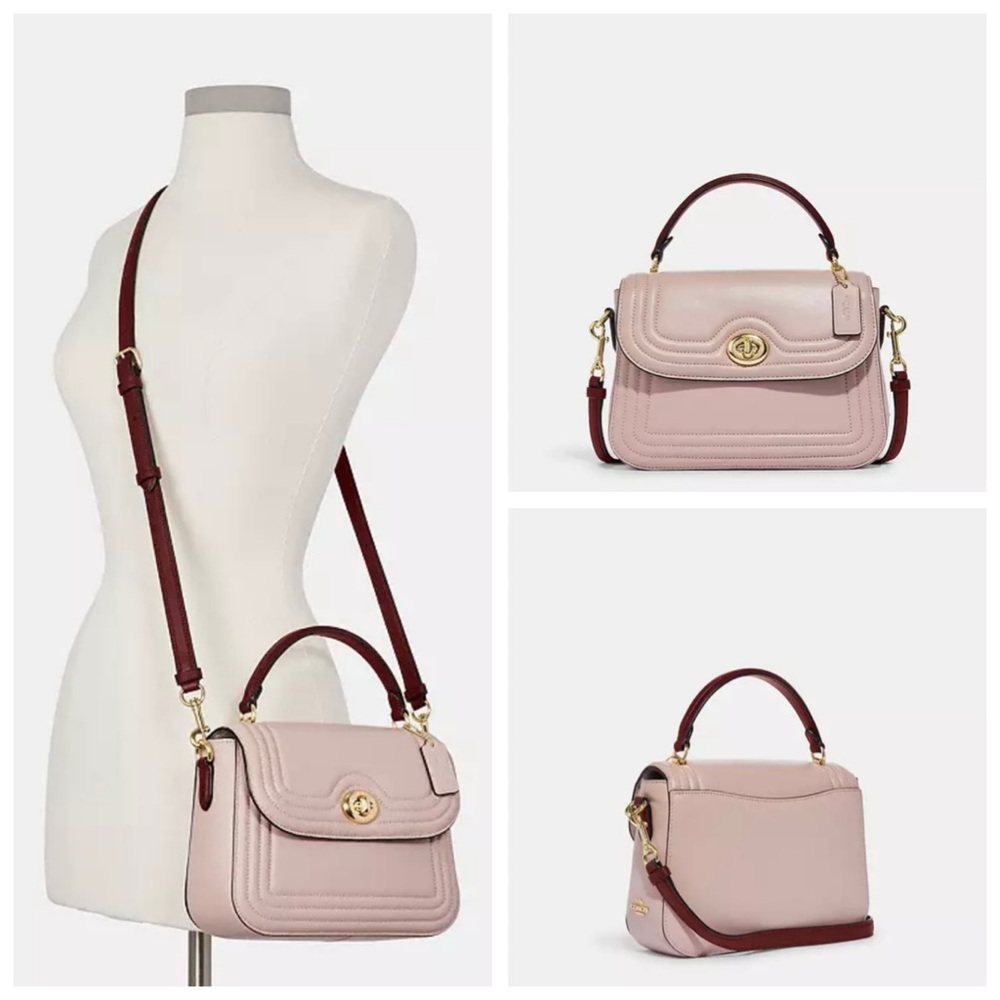 Coach Marlie Top Handle Satchel In Colorblock w/ Border Quilting Leather Tan New